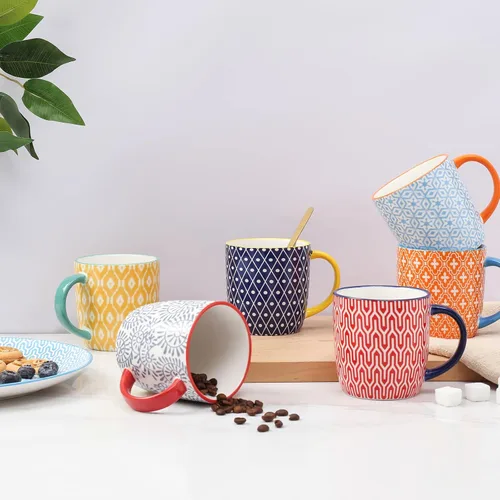 Miniatura 6 de Selamica Juego de 4 tazas de café de 10 onzas, tazas de café pequeñas de cerámica con asa, taza de café para capuchino latte cacao, té con leche
