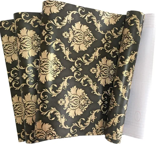 MyFun Papel tapiz de damasco floral de lujo negro y dorado de 11 yardas, calcomanías de papel de pared de contacto extraíbles vintage para muebles