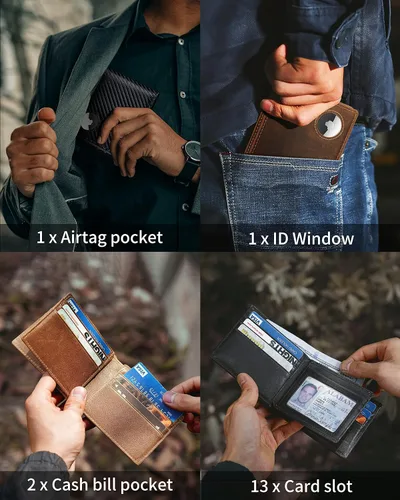 Miniatura 3 de Artpaxy Cartera con soporte AirTag, Café (Crazy Horse Brown), Estilo 4