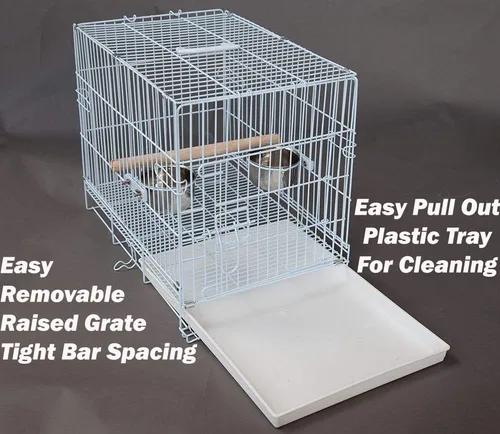 Miniatura 2 de Durable fácil portátil de metal de viaje o veterinario plegable loros aves jaula a prueba de mordeduras con comederos de acero inoxidable soporte