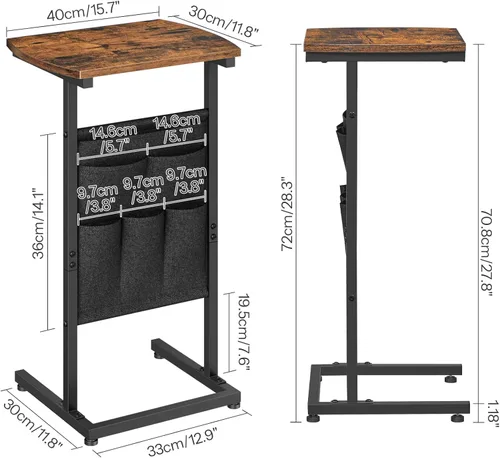 Miniatura 3 de HOOBRO Mesa auxiliar en forma de C, mesa auxiliar de 28.3 pulgadas para espacios pequeños, mesa de sofá con bolsa de almacenamiento, mesa auxiliar