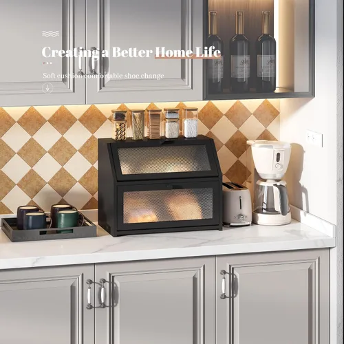 Miniatura 4 de STDDRE Caja de Pan para Encimera de Cocina Cubo de Doble Capa Caja de Almacenamiento de Pan de Capacidad Extra Grande Estilo Granja con Ventanas