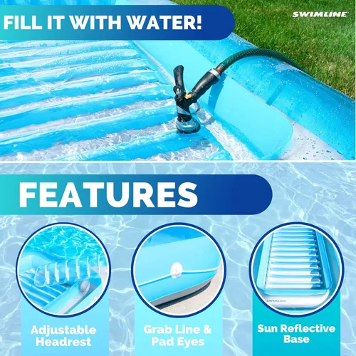 Miniatura 3 de SWIMLINE Original Suntan Tub Series Classic Inflatable Tanning Float Floating Lounge Personal Tan Pool Hybrid Lounger Adjustable Pillow Fill