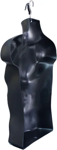 Miniatura 4 de 2 formas de inyección de maniquí masculino negro medio redondeado cintura cuerpo torso forma de vestido con solo gancho para colgar, tallas S-M