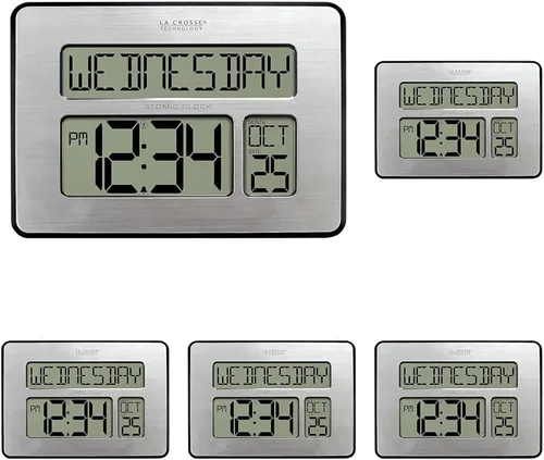 Miniatura 11 de La Crosse Technology 513-1419-WA-INT Reloj con calendario digital completo atómico, grande, nogal, 9.84 pulgadas de largo x 1.14 pulgadas de ancho x