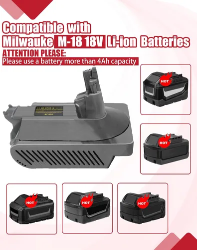Miniatura 5 de Adaptador V10 para batería Milwaukee 18V M18 – Convertidor atornillado apto para aspiradoras Dyson V10 Cyclone Animal Absolute Motorhead SV12