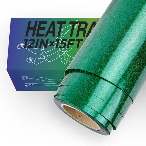 HTVRONT Rollo de vinilo HTV con purpurina verde, 12 x 15 pies, vinilo de transferencia de calor con purpurina verde para camisas, vinilo para Brillo
