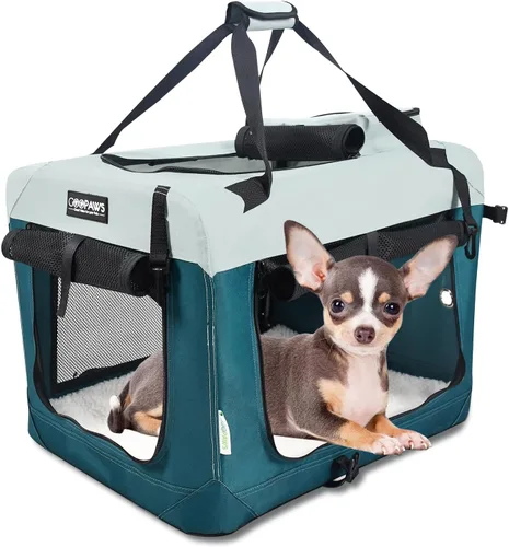 Miniatura 23 de JESPET Jaulas suaves para perros para mascotas, 3 puertas, plegables, con correas y tapete de forro polar para perros, gatos, conejos, uso