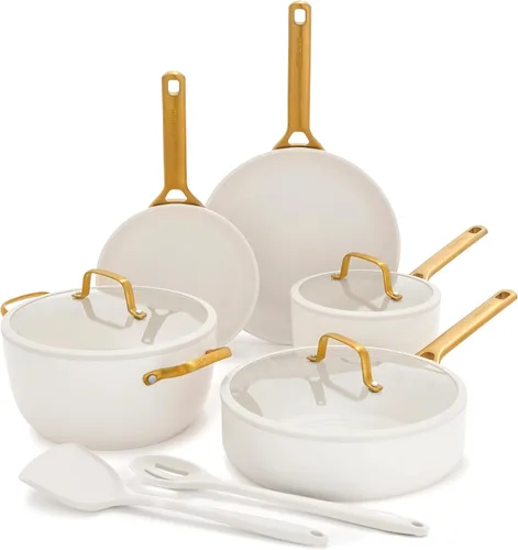 GreenPan Juego de utensilios de cocina antiadherentes Reserve Pro de 10 piezas, cerámica certificada NSF, juego de ollas y sartenes anodizadas duras