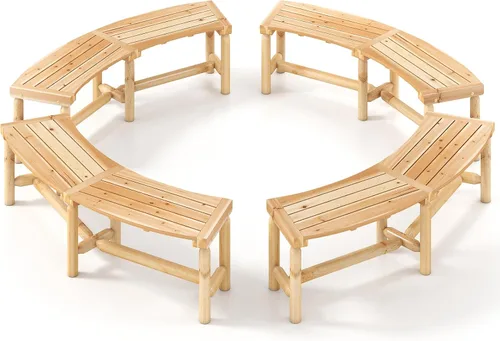 Miniatura 13 de Tangkula Banco de patio curvo, banco de comedor de madera carbonizada, asiento espacioso y con listones, carga máxima de 710 LBS, banco de 2 plazas