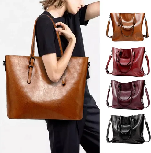 Bolso de hombro con asa superior para mujer bolso de mano de tamaño grande bolso de hombro de cuero vintage con hebilla de metal café