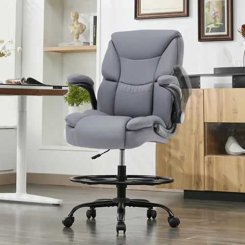 Miniatura 14 de Silla de Dibujo de 500 LBS, Silla de Escritorio de Pie Más Segura con Respaldo Alto, Silla de Oficina Alta Ejecutiva con Reposabrazos Abatibles