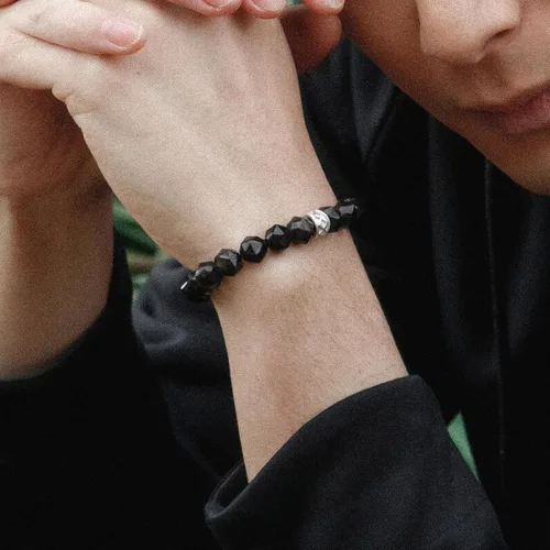 Miniatura 15 de AWNL Pulsera de cuentas para hombre con dije de plata de ley de 0.394 pulgadas (0.394 in) de oro, obsidiana y ojo de tigre natural, regalo