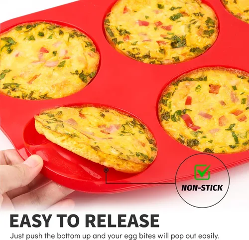 Miniatura 4 de Puyeipt Moldes de silicona para huevos de 4 pulgadas para sándwiches de desayuno, paquete de 2 moldes de tamaño jumbo para magdalenas, moldes
