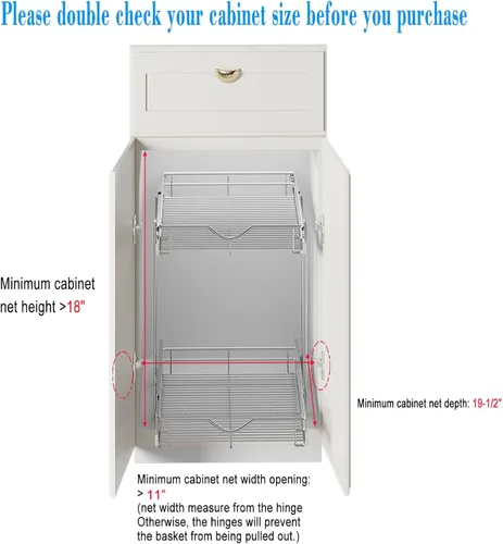 Miniatura 3 de DINDON Organizador de gabinete extraíble de 2 niveles (11 pulgadas de ancho x 18 pulgadas de profundidad), estante deslizante de metal resistente