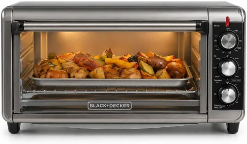 Horno tostador a convección Black + Decker, 8 rebanadas, extra-amplio, para mesada, Acero inoxidable/Negro