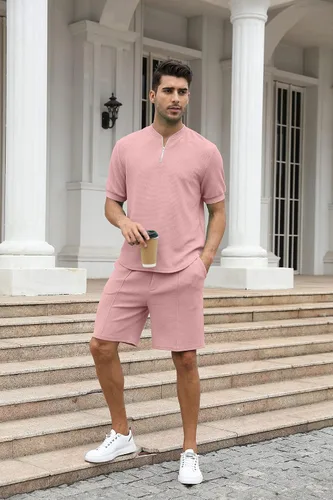 Miniatura 61 de FZNHQL Conjunto deportivo de moda para hombre, 2 piezas, casual, atlético, para correr, manga corta/larga, conjunto para hombre