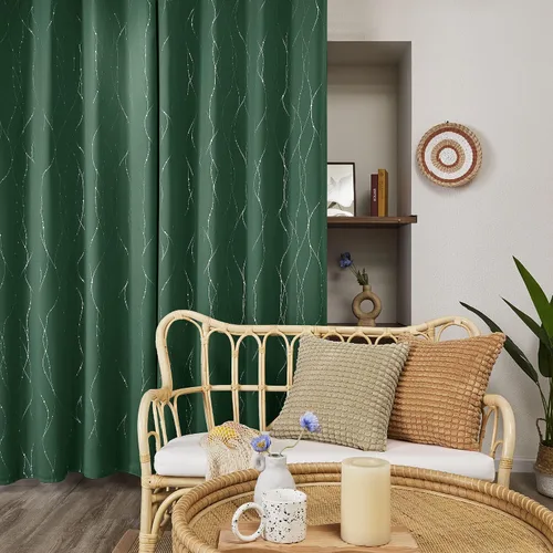 Miniatura 3 de Deconovo Cortinas blackout con ojales en la parte superior, 63 pulgadas de largo, diseño de líneas onduladas y puntos, para habitación de niños