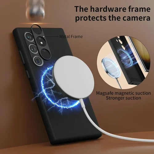 Miniatura 6 de Funda de cuero genuino para Samsung Galaxy S24 Ultra - Cuero de grano completo, compatible con MagSafe y carga inalámbrica, botones de metal bisel