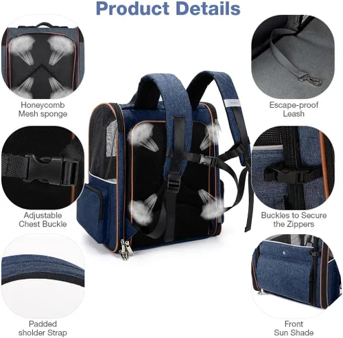 Miniatura 4 de Mochila Grande Transportadora para Gatos Expandible Mochila Transportadora de Mascotas para Perros Pequeños Gatos Medianos Soporta Hasta 18 Libras
