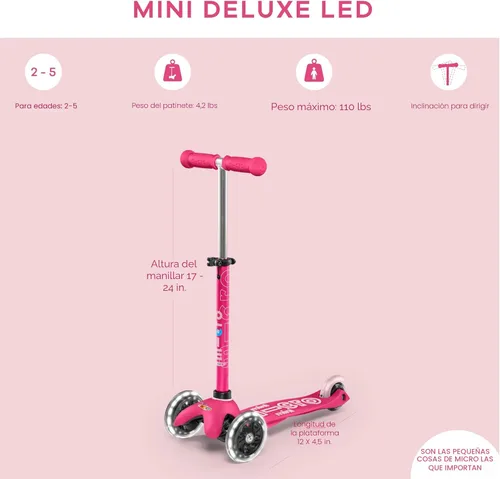 Miniatura 5 de Micro Kickboard Mini scooter LED para niños de 2 a 5 años Niños de hasta 110 libras Diseño de 3 ruedas inclinadas para dirigir Barra en T