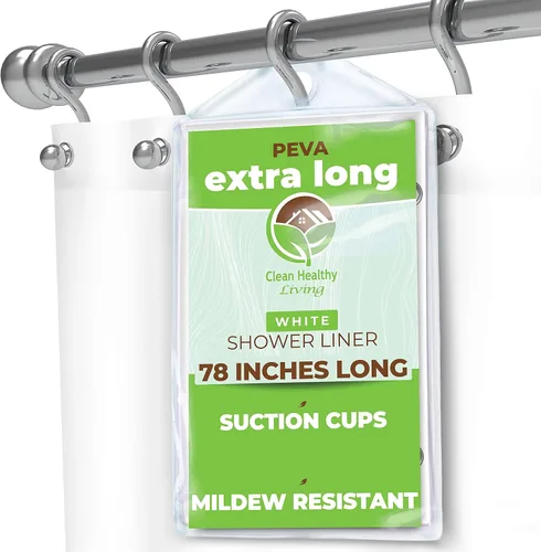 Miniatura 6 de Clean Healthy Living Revestimiento de cortina de ducha transparente de PEVA resistente con imanes y ventosas, 70 x 72 pulgadas de largo
