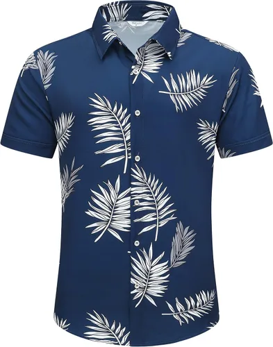 Miniatura 2 de SheLucki - Camisa hawaiana para hombre, unisex, estilo informal, manga corta, con botones y estampado de sombra de palmeras, para el verano