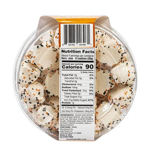 Miniatura 2 de Krunchy Melts Galletas originales de merengue Sabor vainilla de Halloween Solo 90 calorías por porción Sin grasa, sin gluten, sin lácteos
