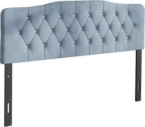 Miniatura 3 de Cabecera tapizada de terciopelo ajustable con botones de diamantes de cristal doble, color azul claro