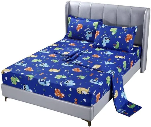 SDIII Juego de sábanas de dinosaurio de 4 piezas, tamaño Queen, sábanas de dinosaurio de microfibra suave tamaño Queen para niños, niñas, niños y