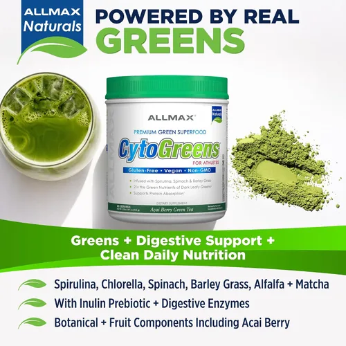 Miniatura 2 de ALLMAX Naturals CytoGreens Super Greens en polvo, superalimento verde premium con verduras, superalimentos, suplemento de verduras diarias, té verde