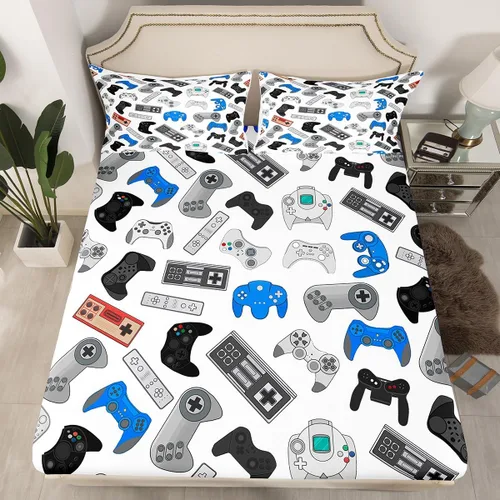 Miniatura 43 de Sábanas de cama con estampado de patas de perro para niños, sábana bajera ajustable de huesos coloridos para los amantes de los perros