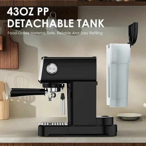 Miniatura 5 de PlumChef 20BAR - Máquina de café espresso vertical delgada con espumador de leche, calentador de tazas integrado, tanque desmontable de 43 onzas