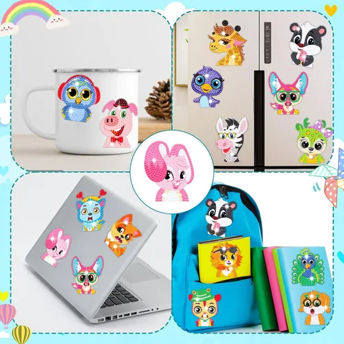 Miniatura 5 de Mczan Juego de 18 calcomanías de pintura de diamantes de animales para niños, kits de arte de gemas para artes y manualidades, kits de arte