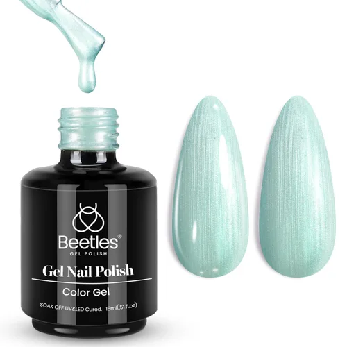 Miniatura 59 de Beetles - Esmalte de uñas en gel perla, 0.5 onzas (15 ml), con nubes arremolinadas, blanco perla brillante, perlas nacaradas iridescentes, manicura
