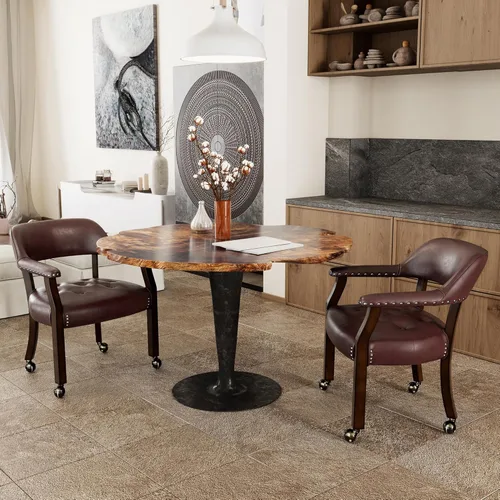 Miniatura 13 de Juego de 8 sillas de cuero de comedor con ruedas y brazos, silla de capitán Accent con ruedas, sillas de madera con ruedas enrollables para cocina