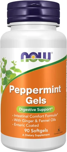 NOW Foods Suplementos, geles de menta con aceites de jengibre e hinojo, revestimiento entérico, soporte digestivo*, 90 cápsulas blandas