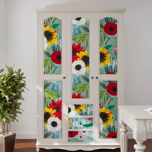 Miniatura 5 de CRE8TIVE Papel tapiz floral floreciente de 24 x 118 pulgadas, papel tapiz azul para despegar y pegar, papel de contacto con flores rojas, blancas