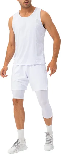 Miniatura 21 de Pantalones de compresión de 3/4 de una pierna para hombre, mallas de baloncesto atléticas para correr, leggings deportivos de capa base capri