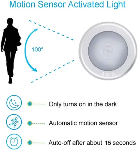 Miniatura 2 de 3 piezas de luz con sensor de movimiento para interiores, Searik luz nocturna LED magnética alimentada por batería, luces para escalones, luz