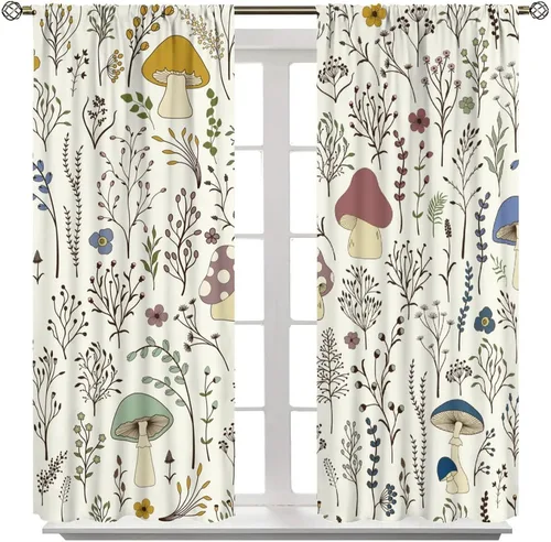 Miniatura 24 de Cortinas semitraslúcidas de hongos, estilo bohemio, plantas místicas, sol, luna, tratamiento de ventana para dormitorio, sala de estar, cocina
