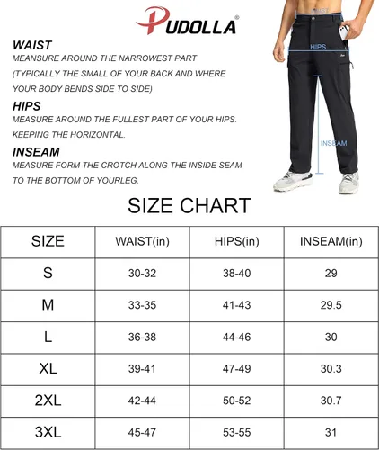 Miniatura 6 de Pudolla Pantalones cargo de senderismo para hombre pantalones ligeros de viaje para exteriores con múltiples bolsillos para pesca campamento trabajo