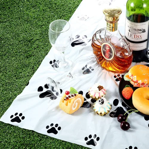 Miniatura 5 de Tatuo 2 manteles con estampado de patas, decoración de cumpleaños de perro, funda de mesa de plástico con diseño de pata de gato, desechable, Negro