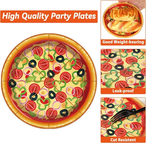 Miniatura 3 de Platos de pizza y servilletas para 50 invitados, suministros para fiestas, decoraciones de fiesta de cumpleaños, juego de vajilla desechable