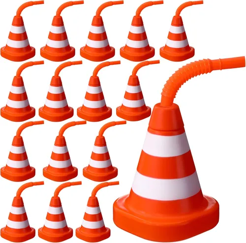 Miniatura 7 de Sawysine Paquete de 8 tazas de cono de construcción con pajitas a granel, conos de tráfico, recuerdo de fiesta, 10 onzas, plástico reutilizable