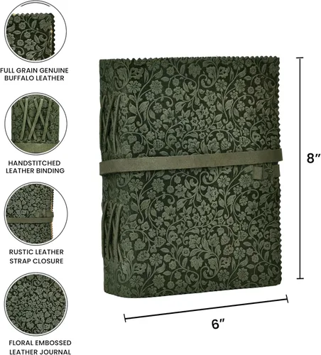Miniatura 5 de LEATHER VILLAGE Diario floral en relieve encuadernado en cuero para mujeres y hombres, 200 páginas, 8 x 6 pulgadas (A5), aguamarina, libro