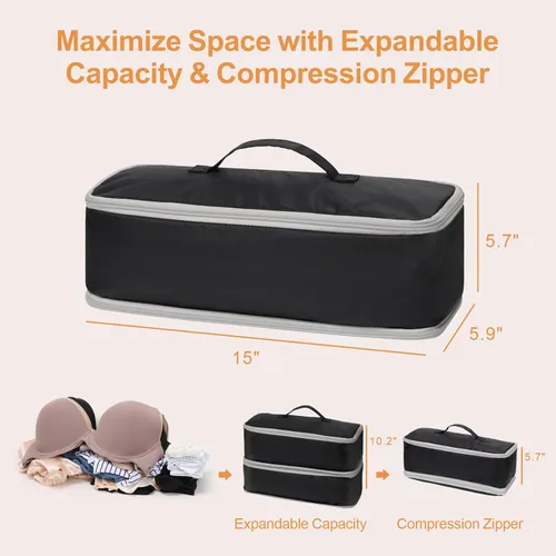Miniatura 4 de Cambond Travel Underwear Organizer Bag - 4-in-1 Double Layer Lightweight Bra Organizer, Portable Expandable Compression Packing Cubes Travel Packing