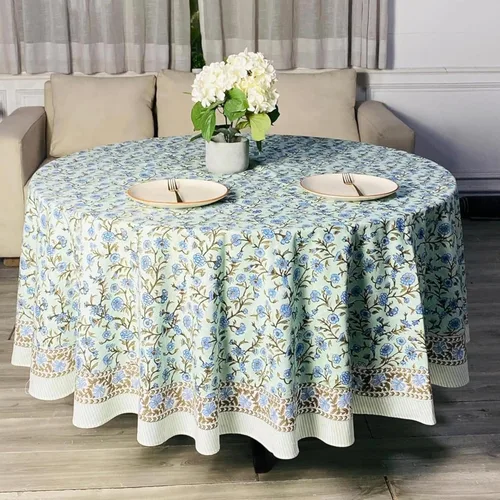 Miniatura 12 de Ridhi Mantel redondo con estampado de bloque a mano, 100% algodón, reutilizable, color rosa flamenco, de 60 pulgadas, mantel decorativo para uso