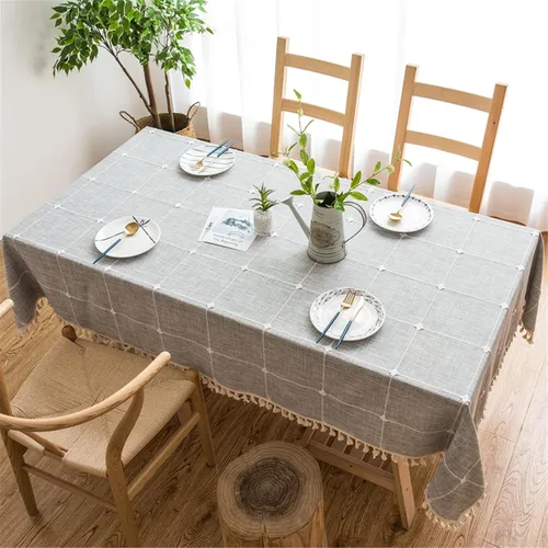 Miniatura 11 de Dimatic Mantel de Algodón y Lino de Peso Pesado - Mantel Redondo de 60 Pulgadas - Cubierta de Mesa con Costura de Borlas para Decoración de Beige
