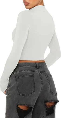 Miniatura 3 de REORIA Camisetas ajustadas de manga larga con cuello alto falso para mujer